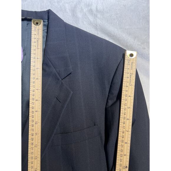 Vintage Austin Reed Suit 44L 38x29.5 Navy Blue Royal Banker's Stripe Virgin Wool - Picture 11 of 16